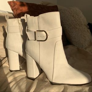 Suede/Leather Booties w/ Gold Buckle